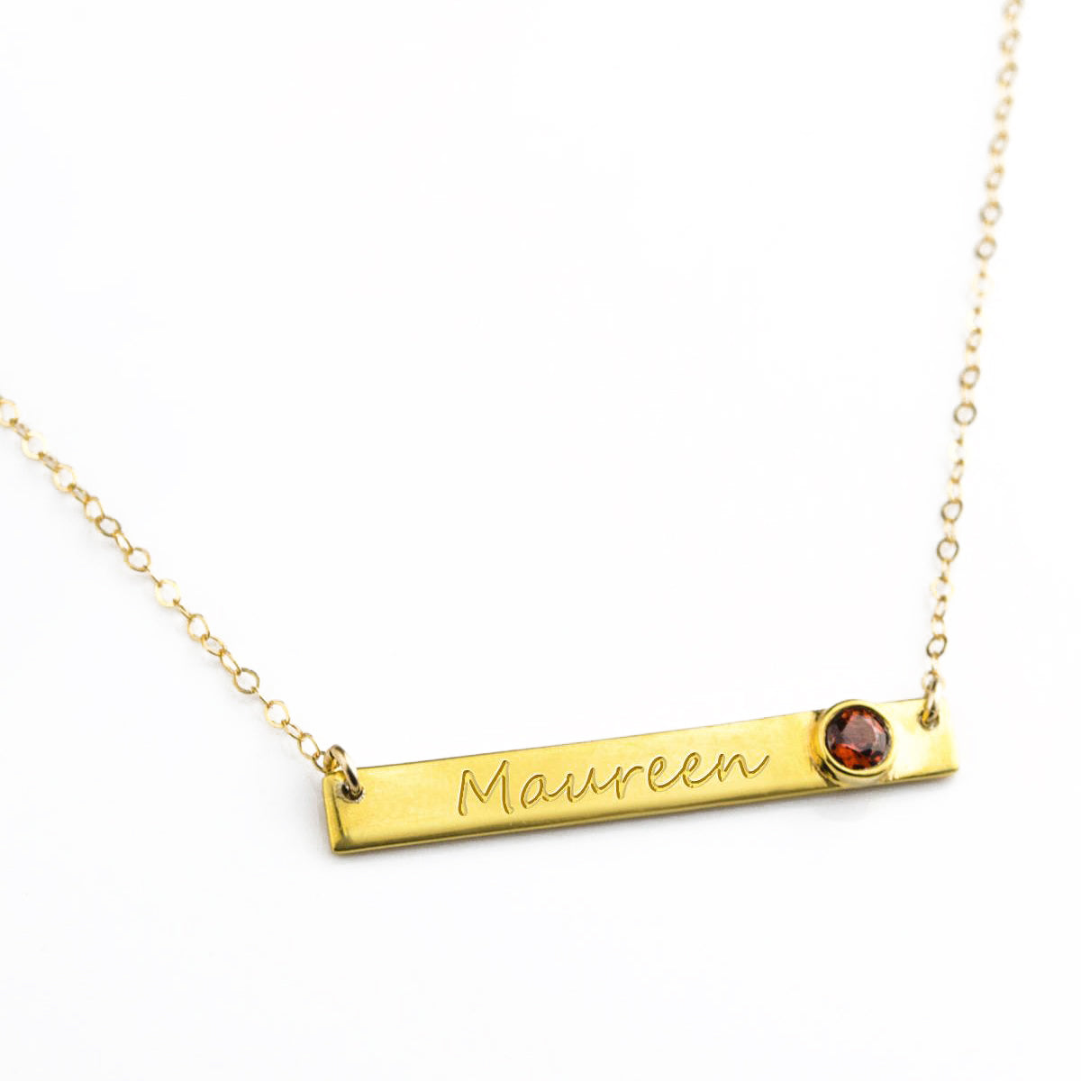 JanuaryCustomBarNecklacewithBezelGarnetBirthstoneVermeilGoldSterlingSilverForMom.jpg