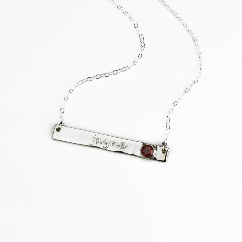 January Custom Bar Necklace with Bezel Birthstone