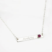 July Custom Bar Necklace with Bezel Birthstone