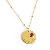 July Engraved Disk Pendant Necklace