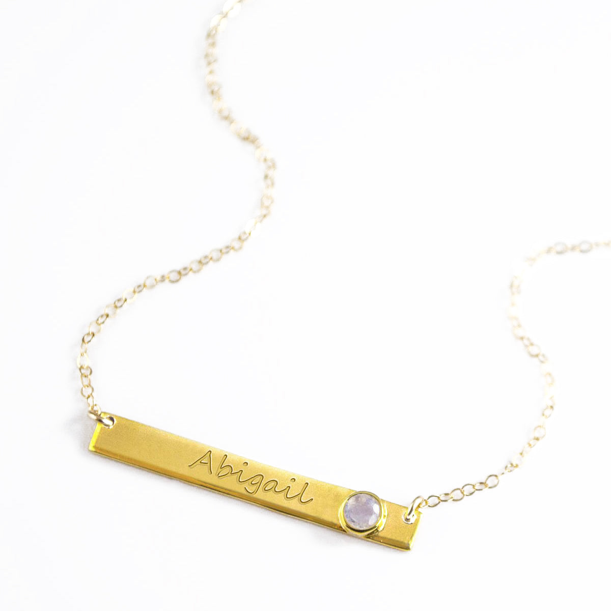 JuneCustomPersonalizedNameBarNecklacewithRainbowMoonstoneBezelBirthstone.jpg