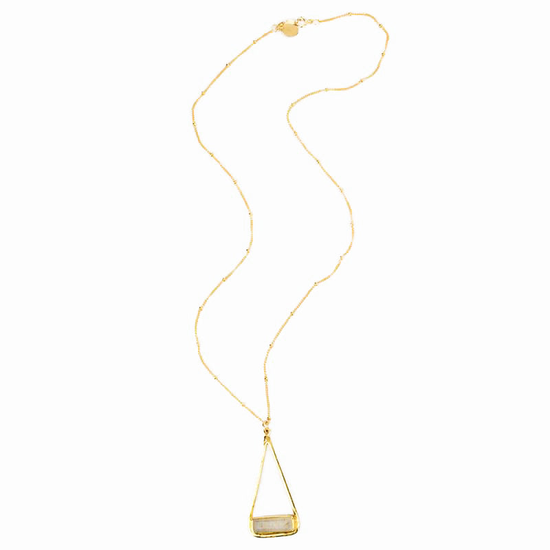 Moonstone Adira Bar Triangle Pendant Necklace, Sterling Silver or Gold Vermeil, Modern Boho Chic Frame Pendant Necklace for Women, June Birthstone