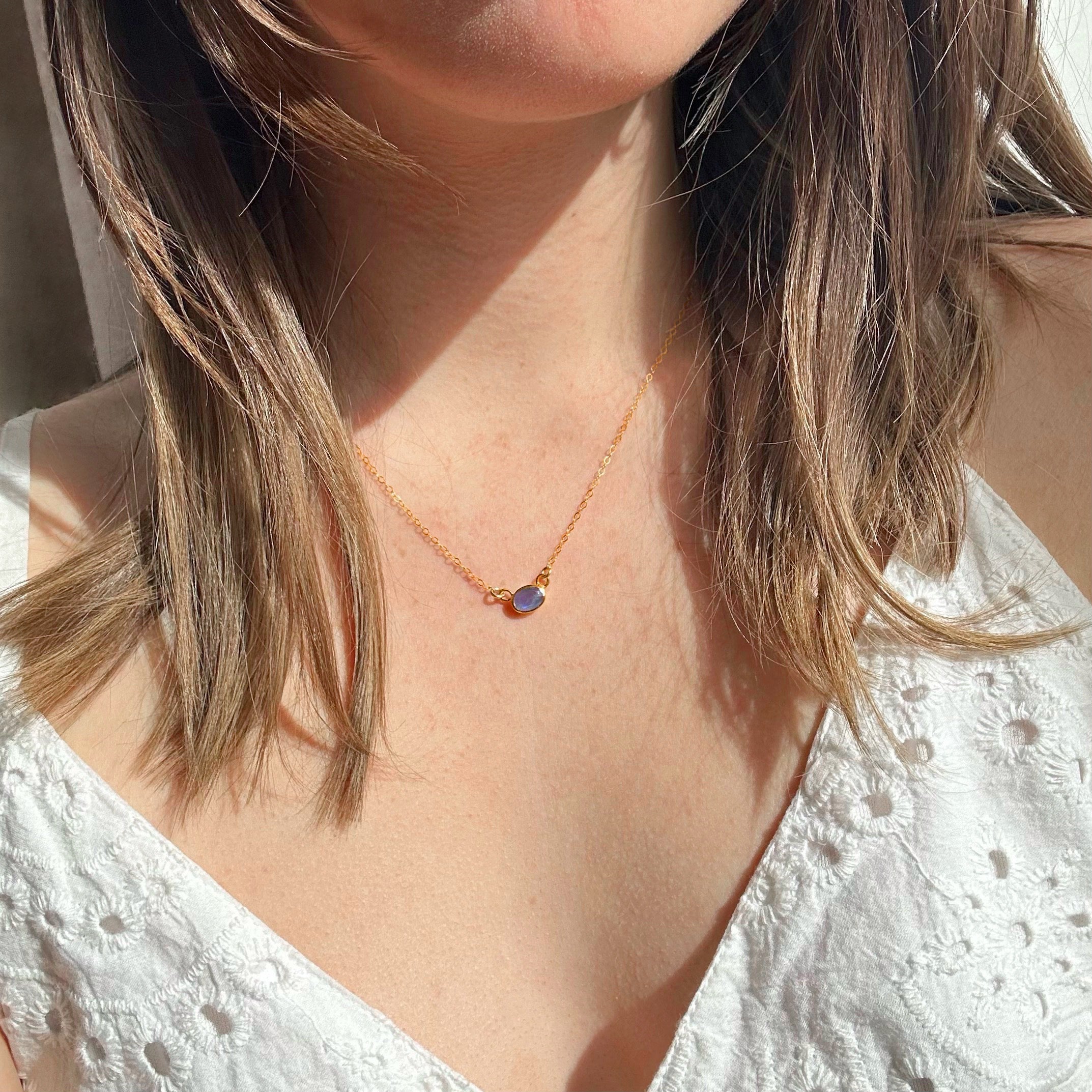 Oval Cut Birthstone Bezel Connector Necklace