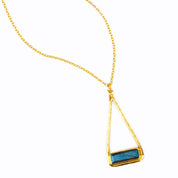 Labradorite Adira Bar Triangle Pendant Necklace, Sterling Silver, Gold Vermeil, Modern Boho Chic Frame Pendant Necklace for Women, Flashy Labradorite