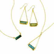 Adira Series | Labradorite Triangle Bar Dangle Earrings, Sterling Silver or Gold Fill, Boho Chic Frame Earrings for Women, Custom Made Birthstone