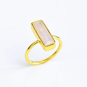Natural Moonstone ring, June birthstone jewelry, shimmering Moonstone bar ring, unique gemstone jewelry, Moonstone with feldspar layers, minimalist vertical design, Adira Series ring, bezel-set Moonstone, elegant June birthstone ring, fashion-forward Moonstone