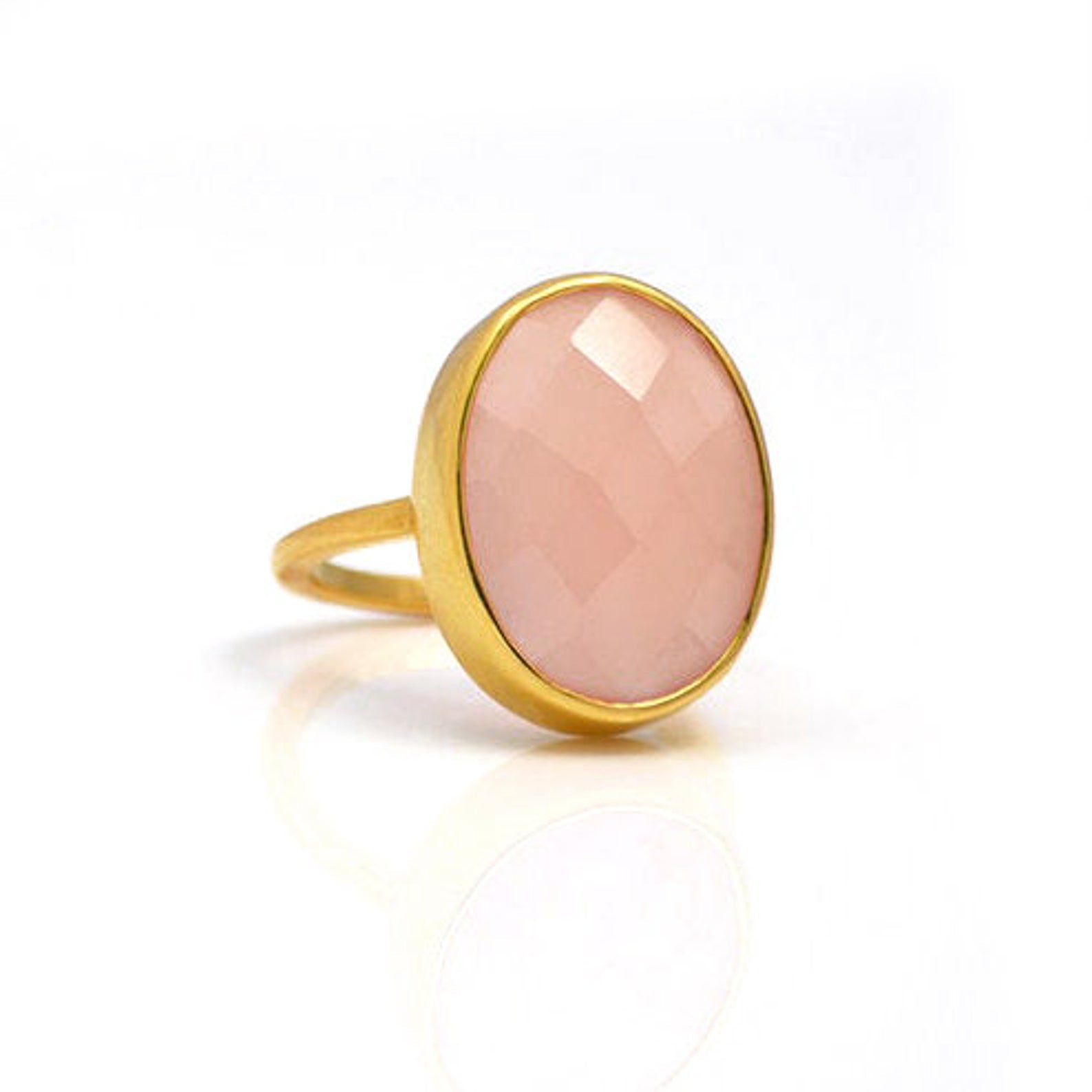 LargeOvalPinkChalcedonyGemstoneRingOctoberBirthMonthVermeilGold.jpg