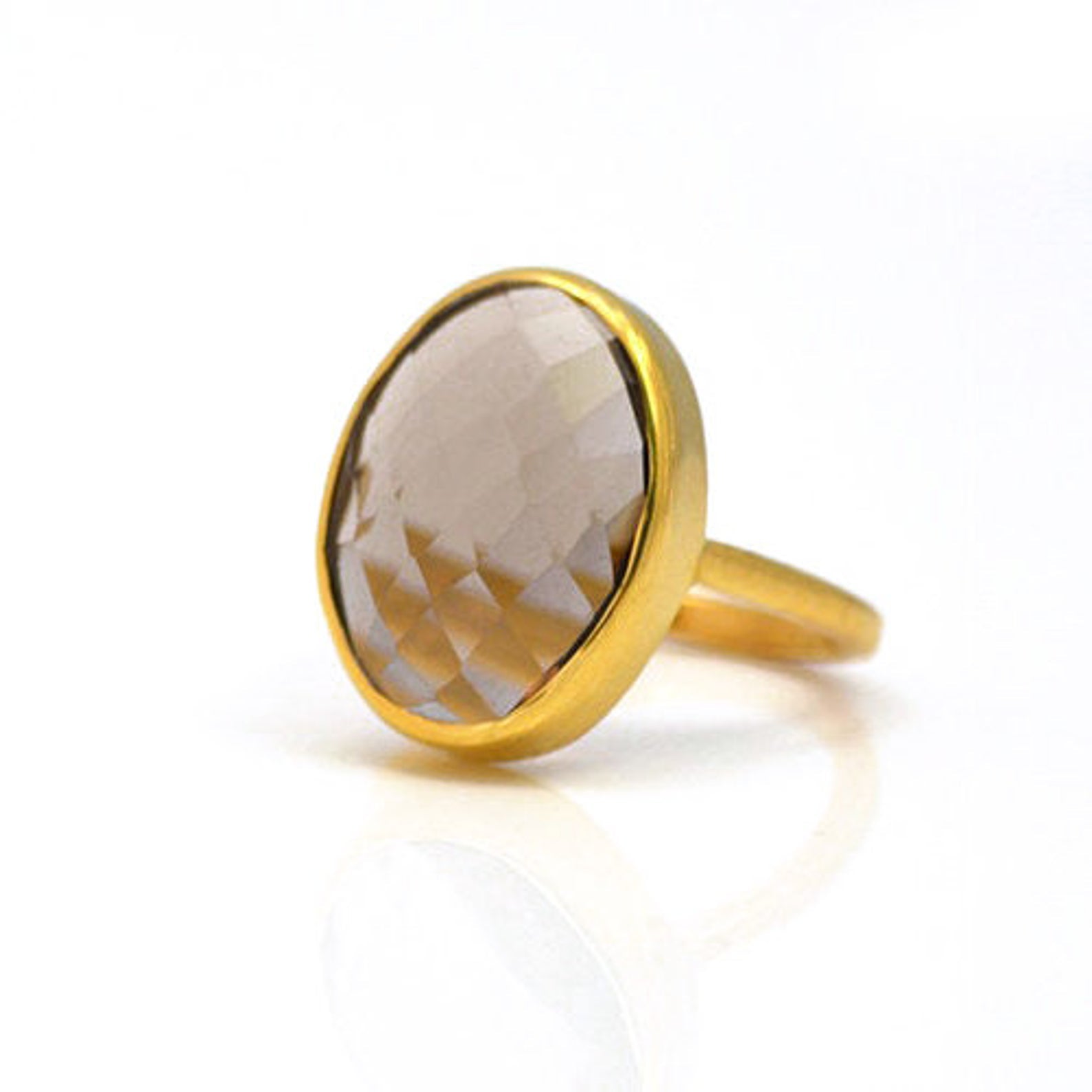 Light Brown Gemstone Ring Vermeil Gold Large Oval Bezel