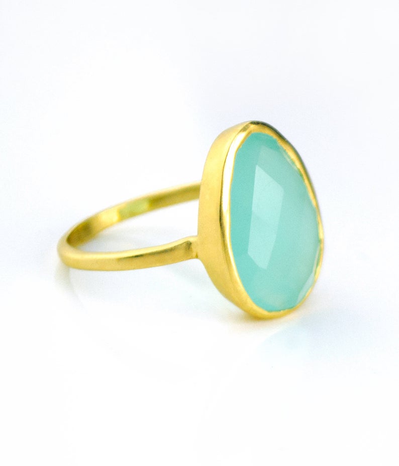 Aqua Chalcedony Teardrop Oval Ring - Danique Jewelry
