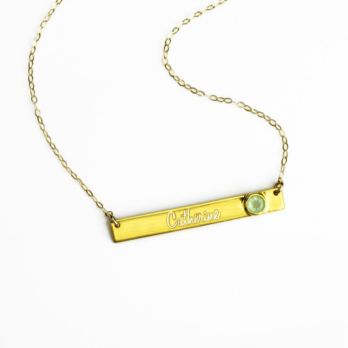 March Custom Bar Necklace with Bezel Birthstone