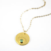 October Engraved Disk Pendant Necklace