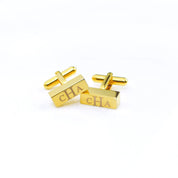 Gold metal 3d bar cufflinks with monogram for father's day, wedding party favors, groomsmen gifts, birthdays or any holiday. steel anniversary, silver anniversary, gold anniversary, gift box. gift giving ready. gift ready. mens anniversary gifts, gifts for men, christmas gifts for him, valentine's day gifts for men, gift for husband, gift for fiance, father's day gift, birthday gift, wedding anniversary gift, wedding party gift, father of the groom gift, father of the bride gift, gift for grandfather