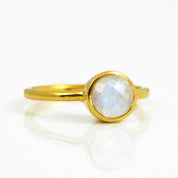 Moonstone Round Bezel Set Faceted Ring - June Birthstone