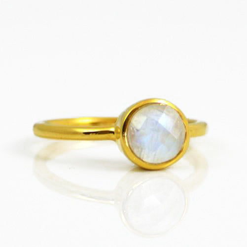Moonstone Round Bezel Set Faceted Ring - June Birthstone
