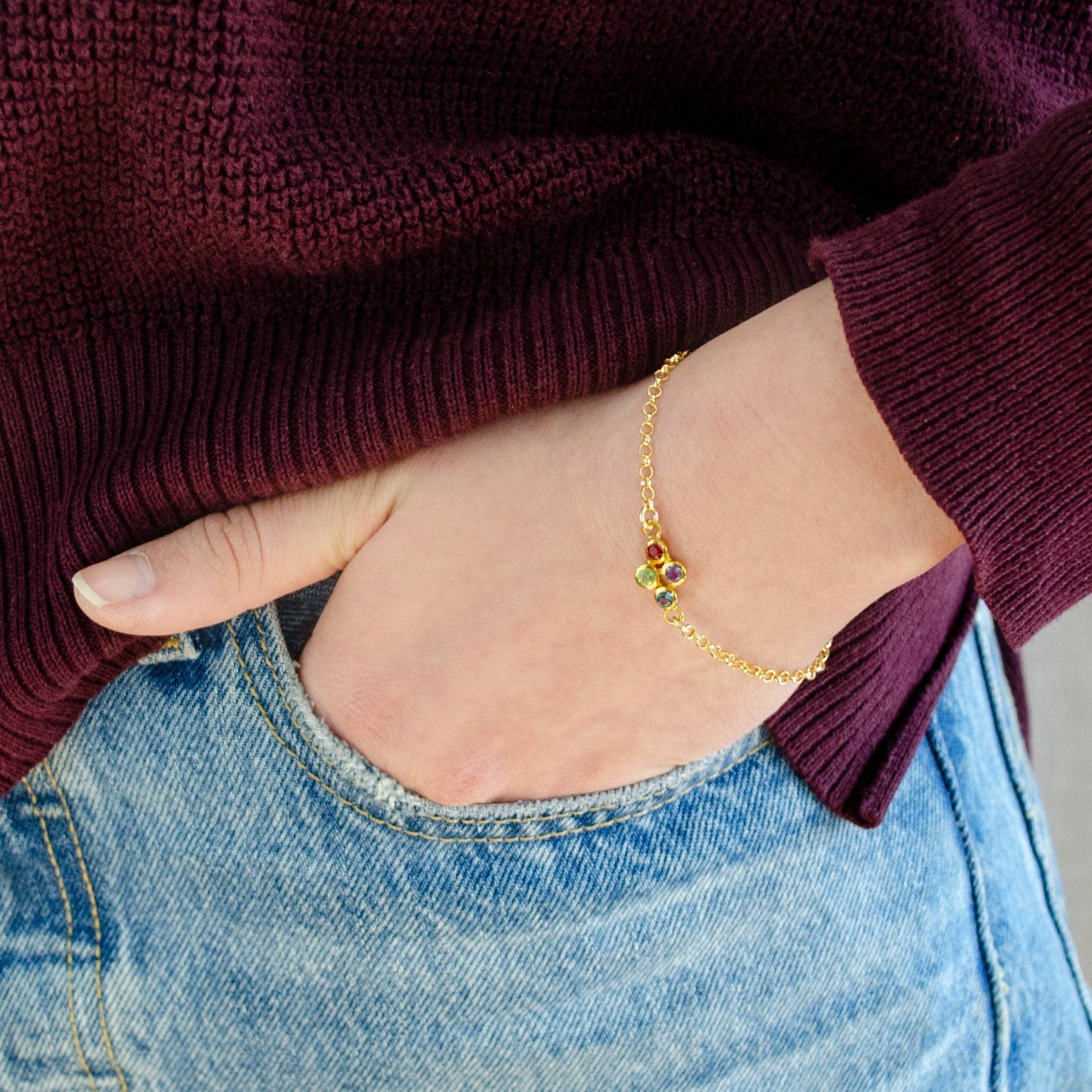 Tiny Birthstone Cluster Bracelet : Available in All Birthstones