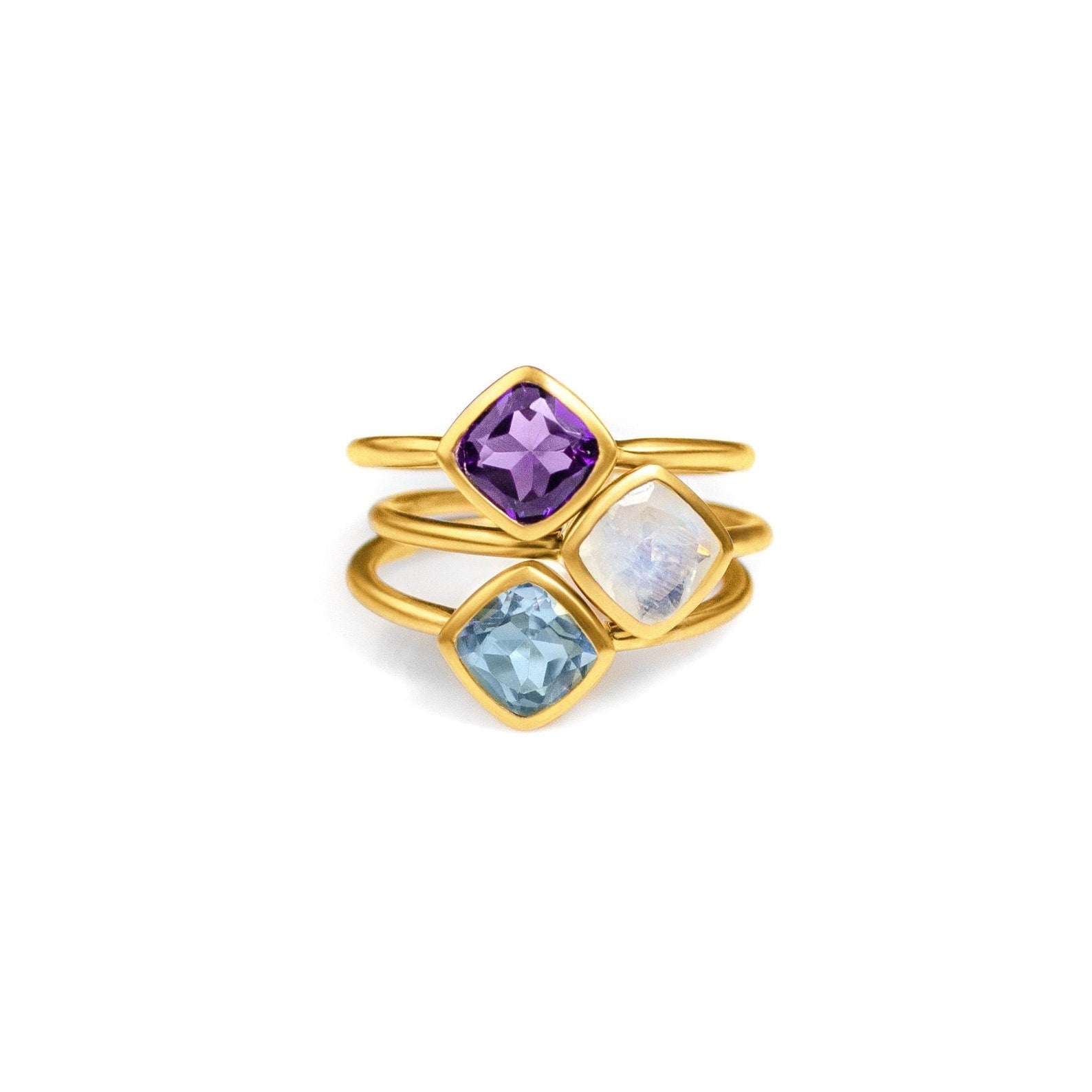 Diamond Shape Blue Topaz Stacking Ring | December Birthstone, Custom diamond birthstone ring for mom, Sterling Silver, 18k Gold Vermeil Gemstone Ring