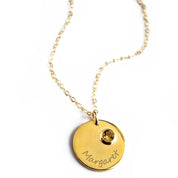 July Engraved Disk Pendant Necklace