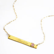 October Custom Bar Necklace with Bezel Birthstone