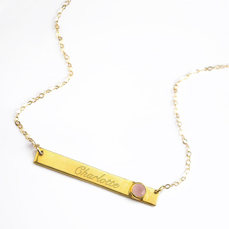 October Custom Bar Necklace with Bezel Birthstone