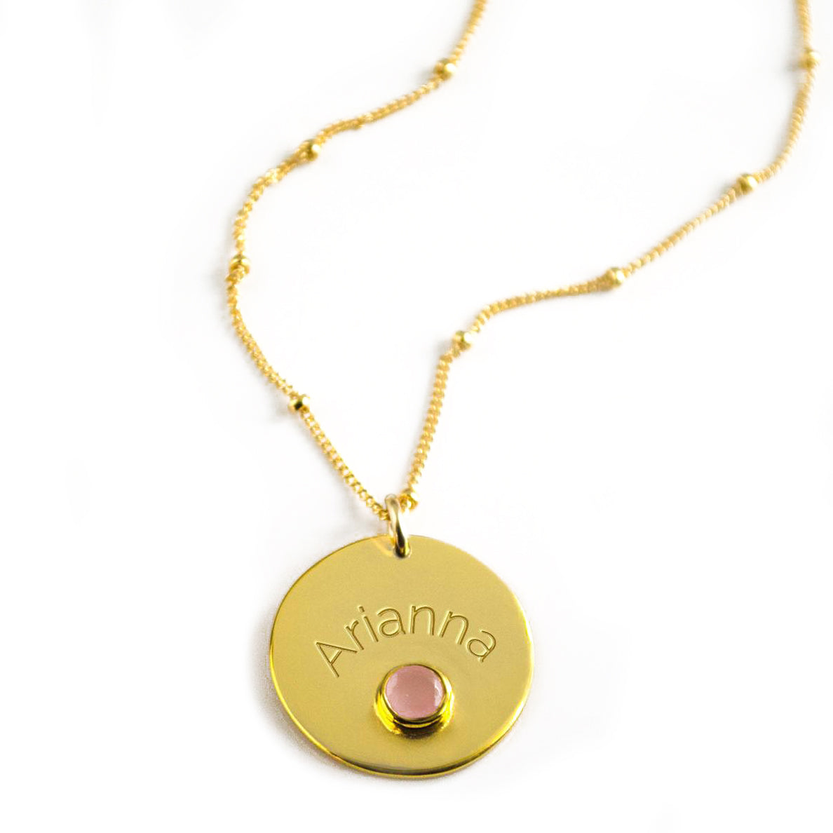 October Engraved Disk Pendant Necklace