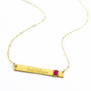 July Custom Bar Necklace with Bezel Birthstone