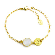 Personalized Rainbow Moonstone Bracelet with Initial Charm • June Birthstone