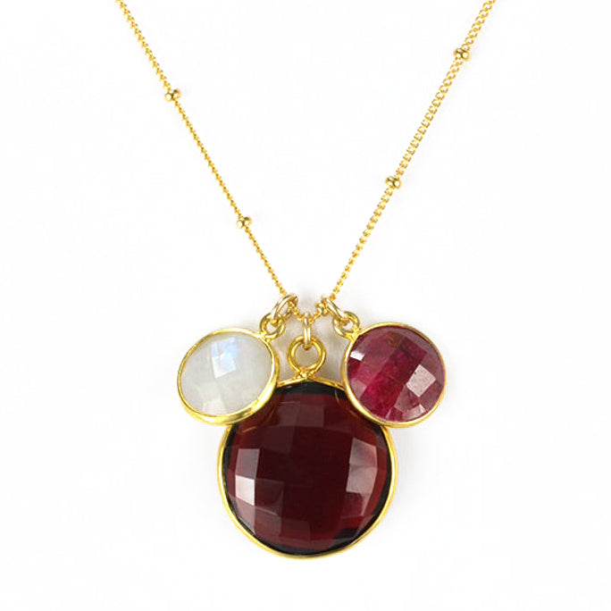 Mother & Child Round Multi-Stone Pendant Necklace