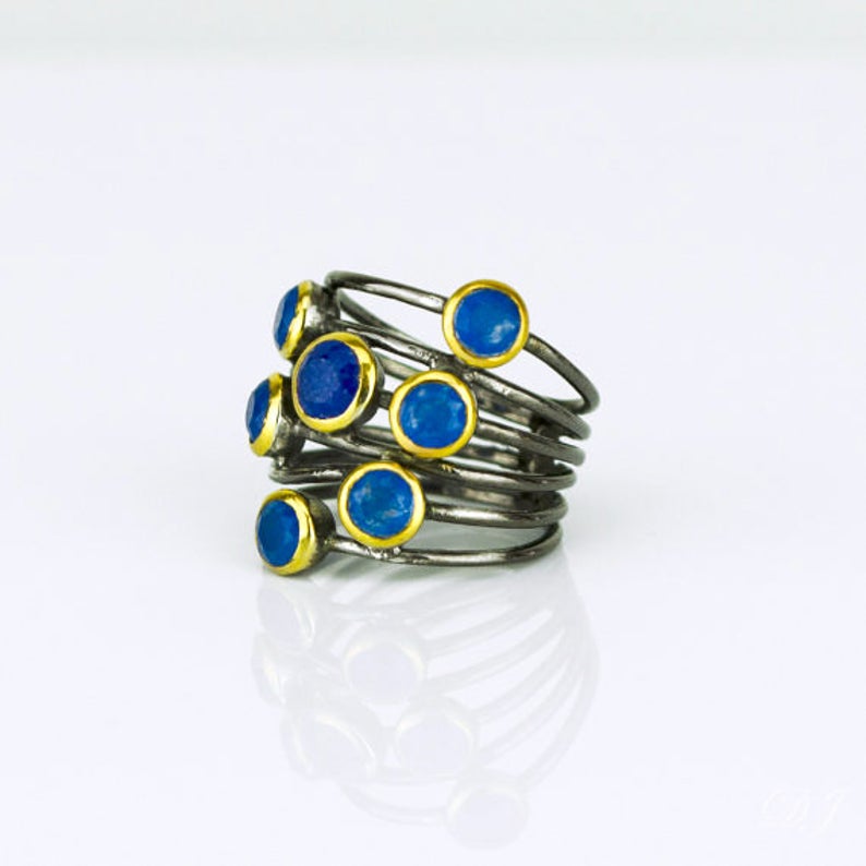 Lapis Ring, September Birthstone, Lapis Lazuli Ring, Mixed Metal Ring, Boho Ring, Bezel Set Ring