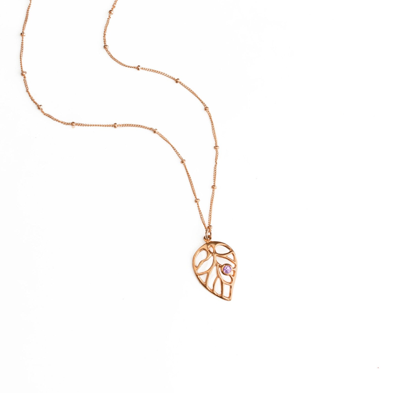 Custom Leaf Pendant Birthstone Necklace, Sterling Silver, Rose Gold, Gold Vermeil Necklace for Mom, Nature Inspired Plant Necklace with Gemstones