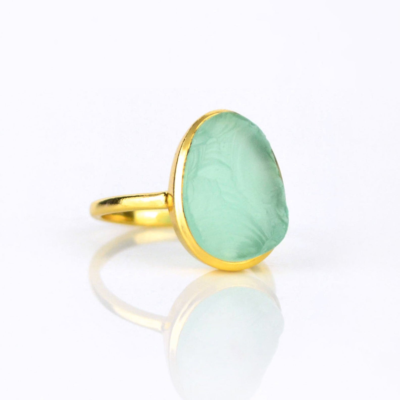 Rough Cut Aqua Chalcedony Ring