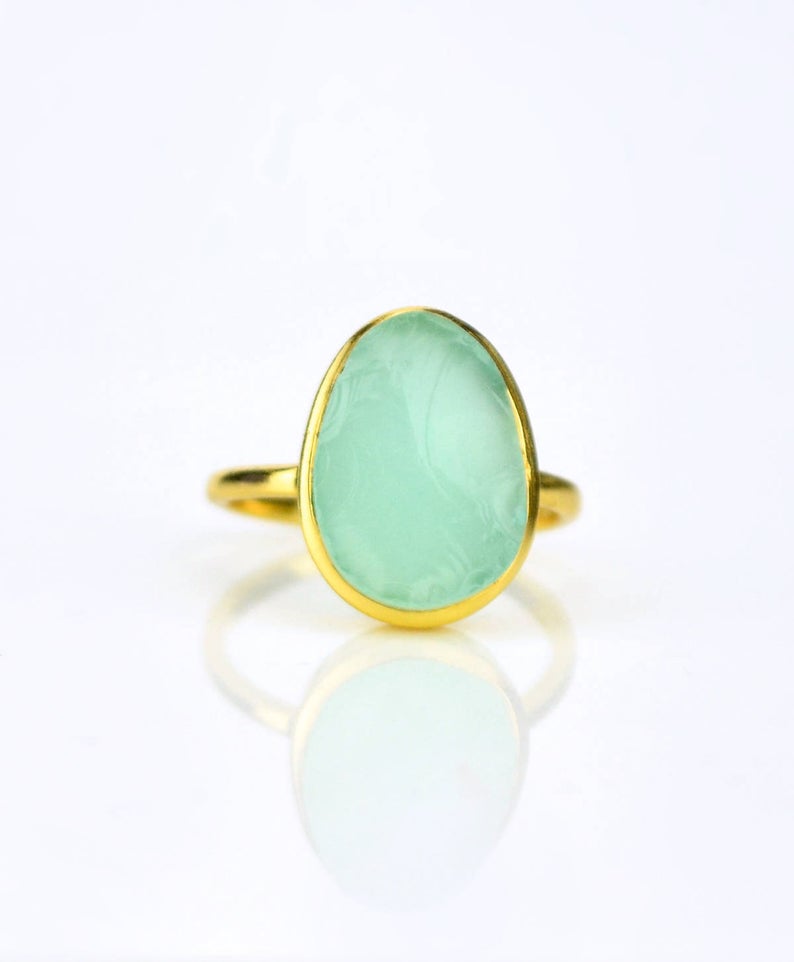 Rough Cut Aqua Chalcedony Ring