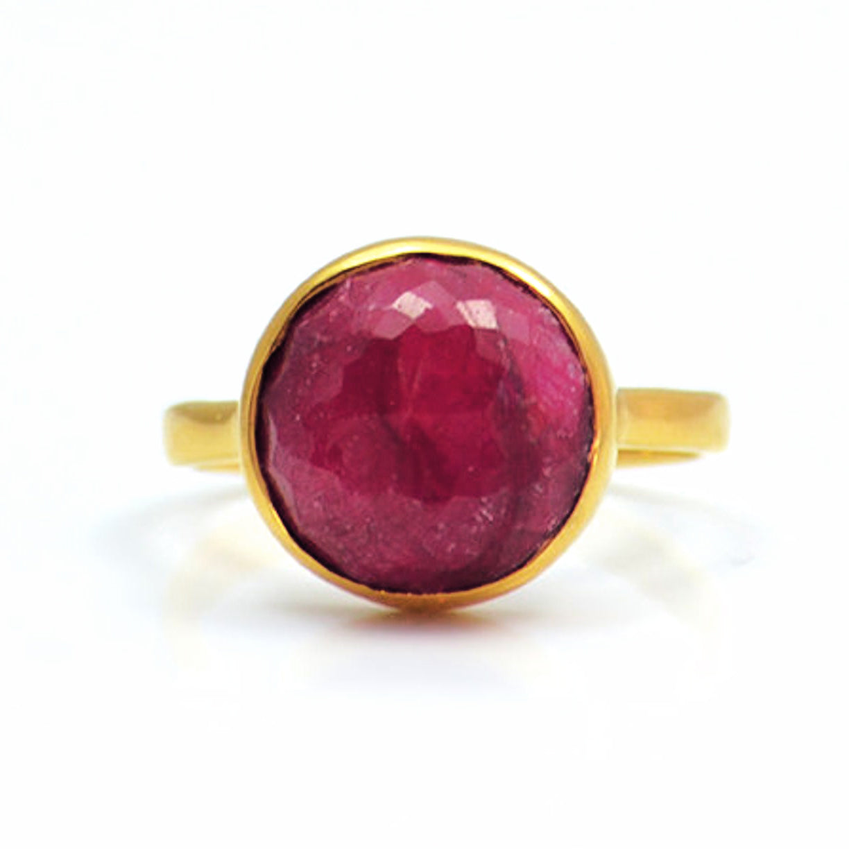 Ruby round bezel set ring - July Birthstone