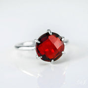 Garnet Quartz Round Prong Set Ring : January Birthstone