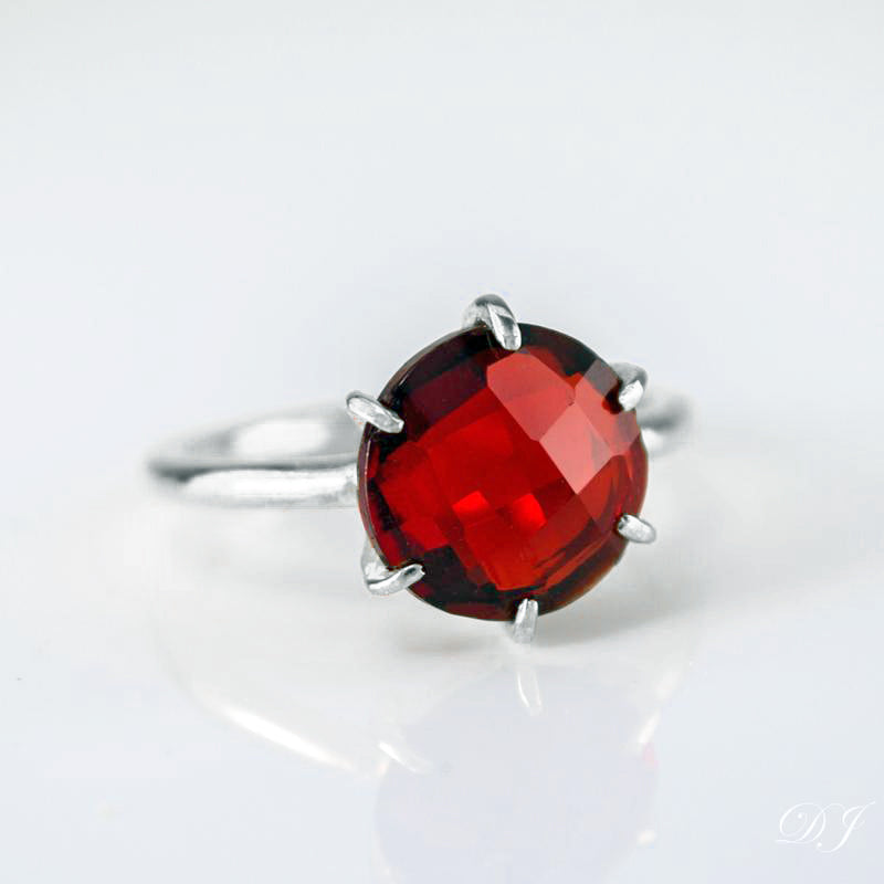 Garnet Quartz Round Prong Set Ring : January Birthstone