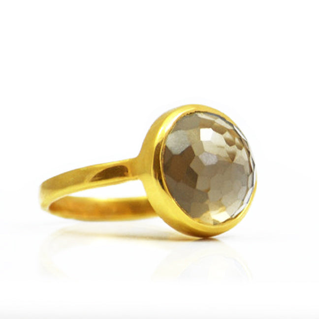 Smokey Quartz round bezel set ring