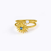 Gold plated Sun Burst kyanite Birthstone and moonstone Rings Stackable dainty ring Rose Gold Kids Birthstone Star Burst RingCustom Mothers Day Gift Rings for Mama