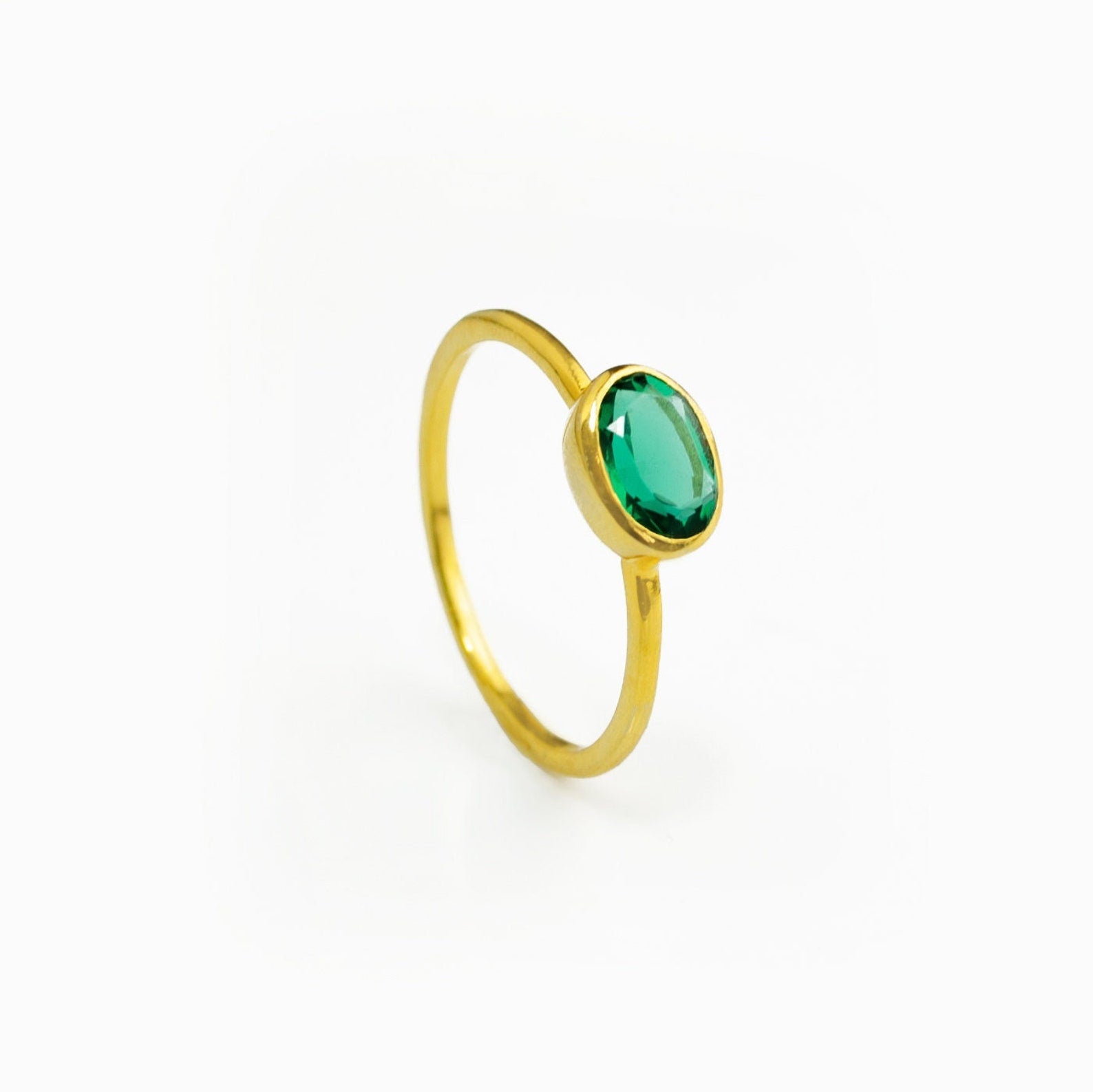 Tiny Oval Green Tourmaline Bezel Ring Alternative October Birthstone