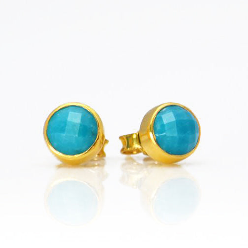 Dangle Round-Shaped Turquoise Stone Earrings with Small Heart Details |  Exotic India Art