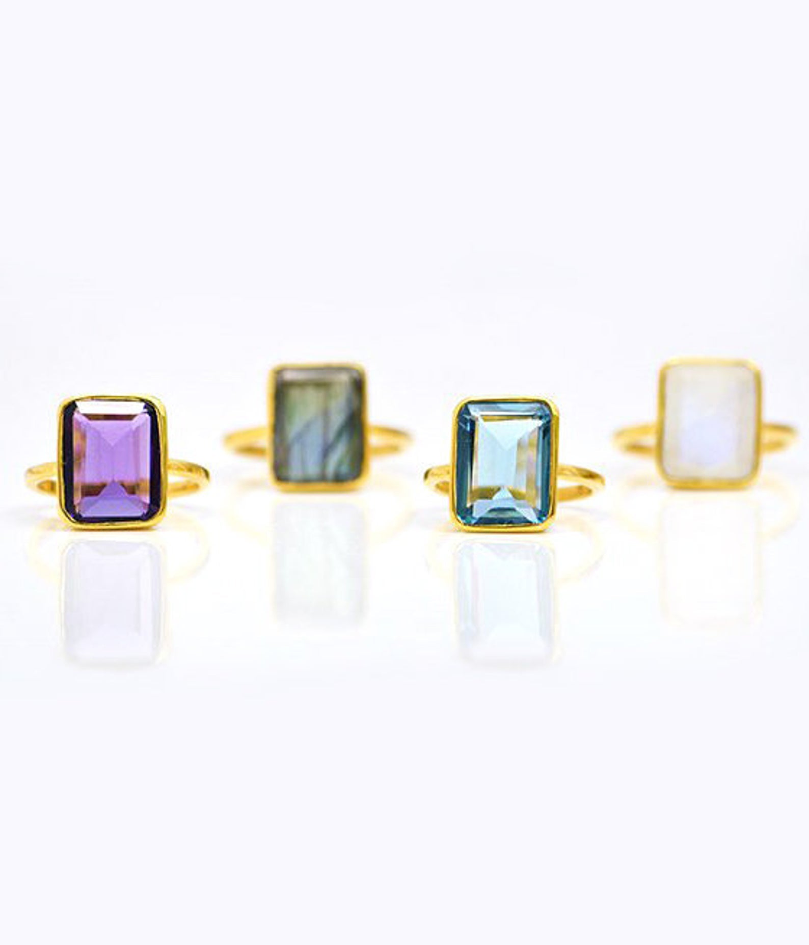 Green Amethyst rectangle bezel set ring: February Birthstone