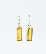 Stamped 925 sterling silver  November birthstone vertical adria series citrine gemstone bar dangle earrings on white background
