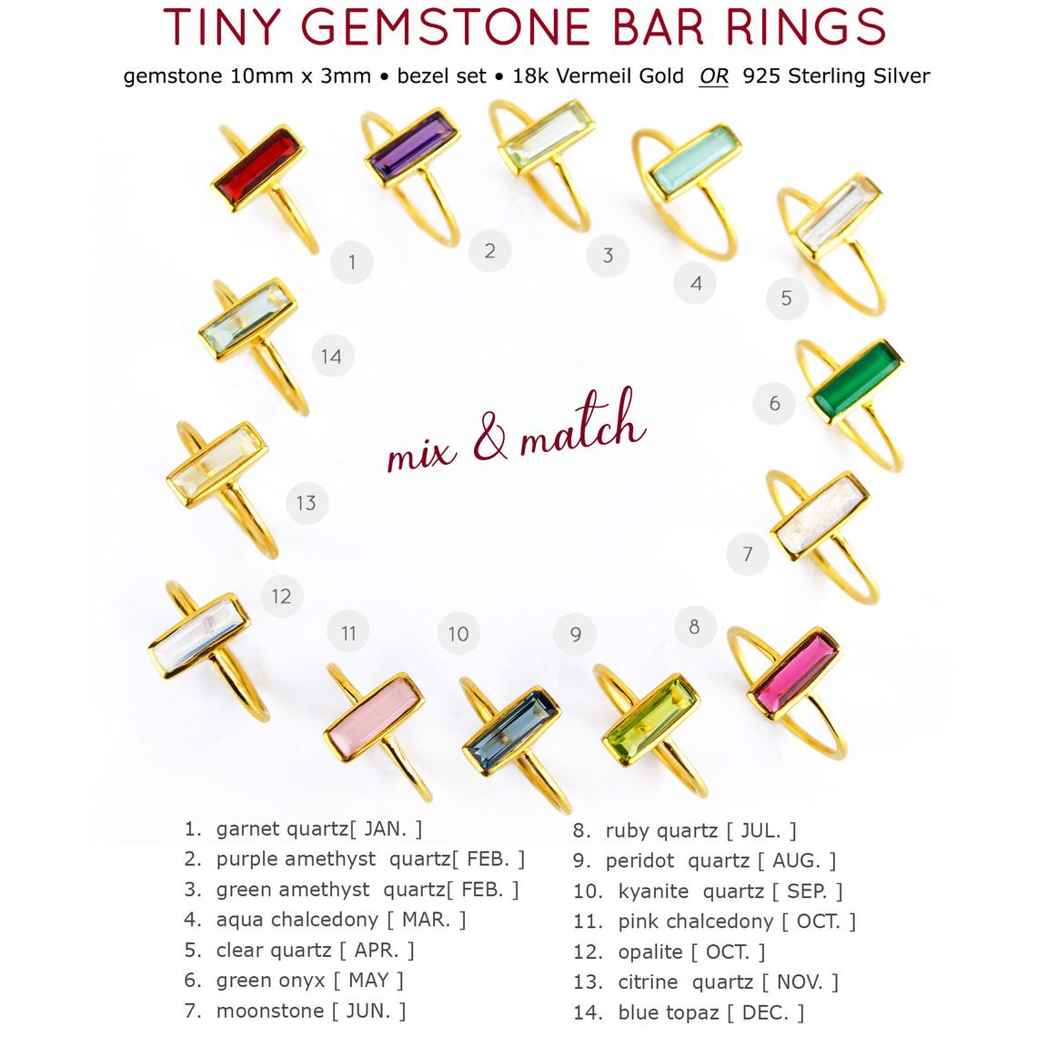 Custom Mother's Birthstone Adira Bar Ring Set, Mixed Sizes Vertical Gemstone Bar Stacking Rings, Silver, Gold Vermeil Ring Set, Christmas Gift for Mom