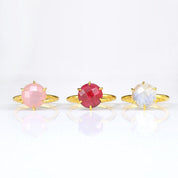 Rainbow Moonstone Round Prong Ring : June Birthstone