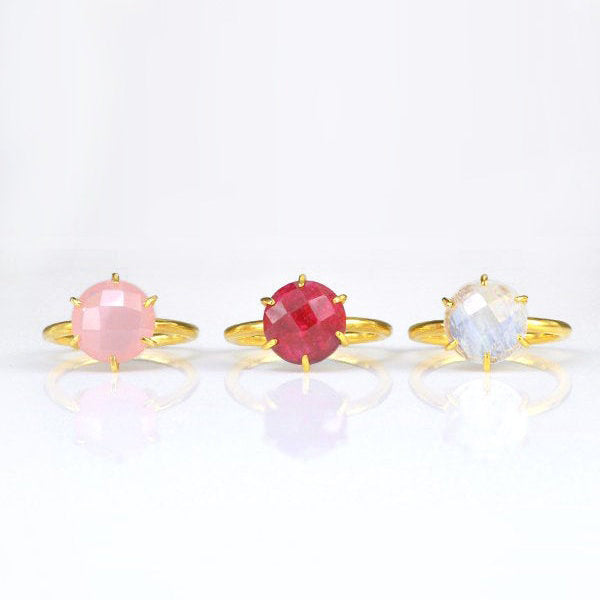Rainbow Moonstone Round Prong Ring : June Birthstone