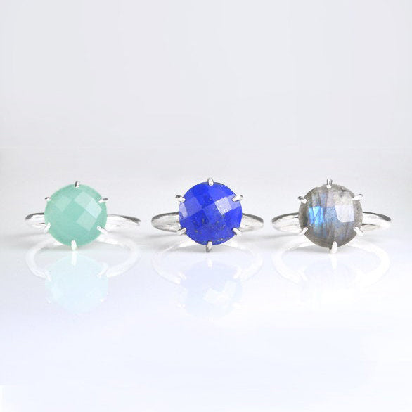 Rainbow Moonstone Round Prong Ring : June Birthstone