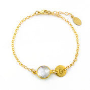 Personalized Clear Quartz Bracelet with Initial Charm • April Birthstone