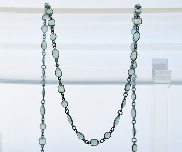 Aqua Chalcedony long  station necklace - March Birthstone