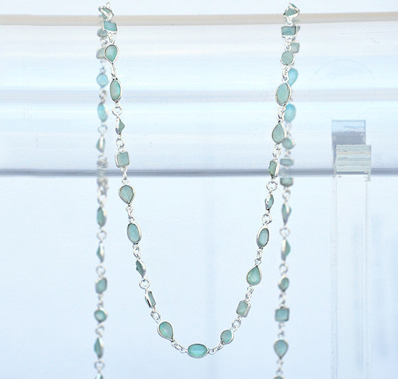Aqua Chalcedony long  station necklace - March Birthstone