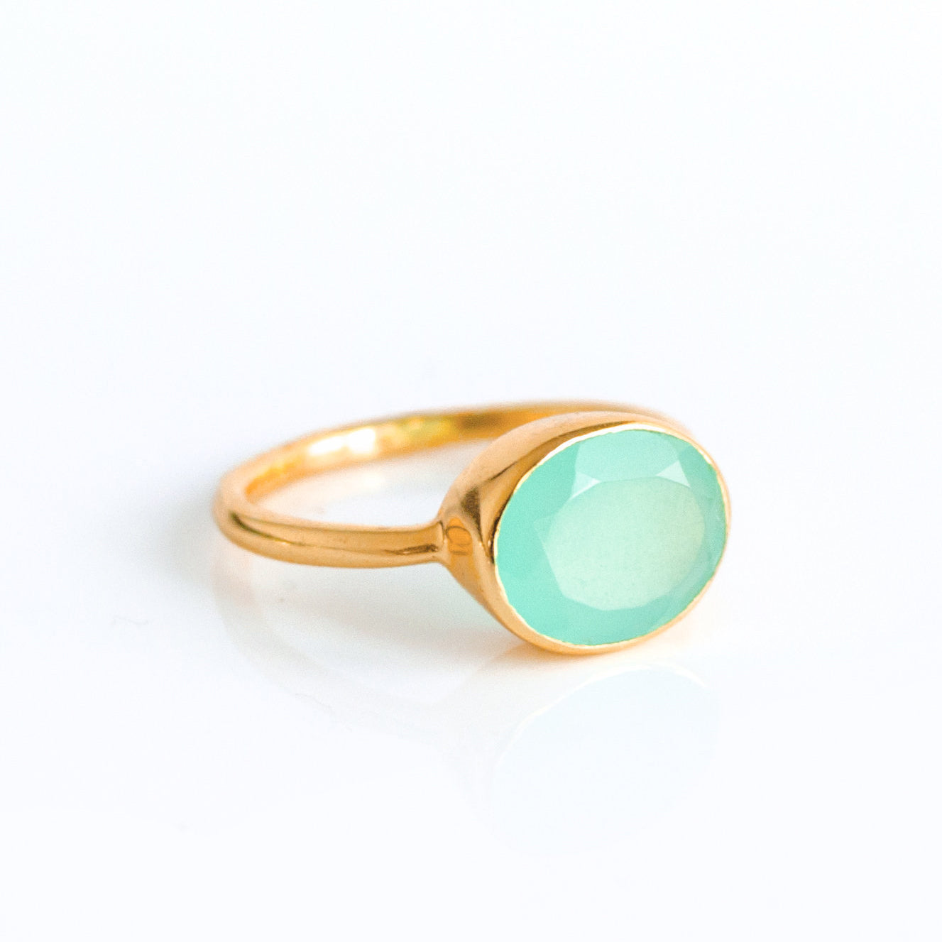 Oval Aqua Chalcedony Ring : March Birthstone