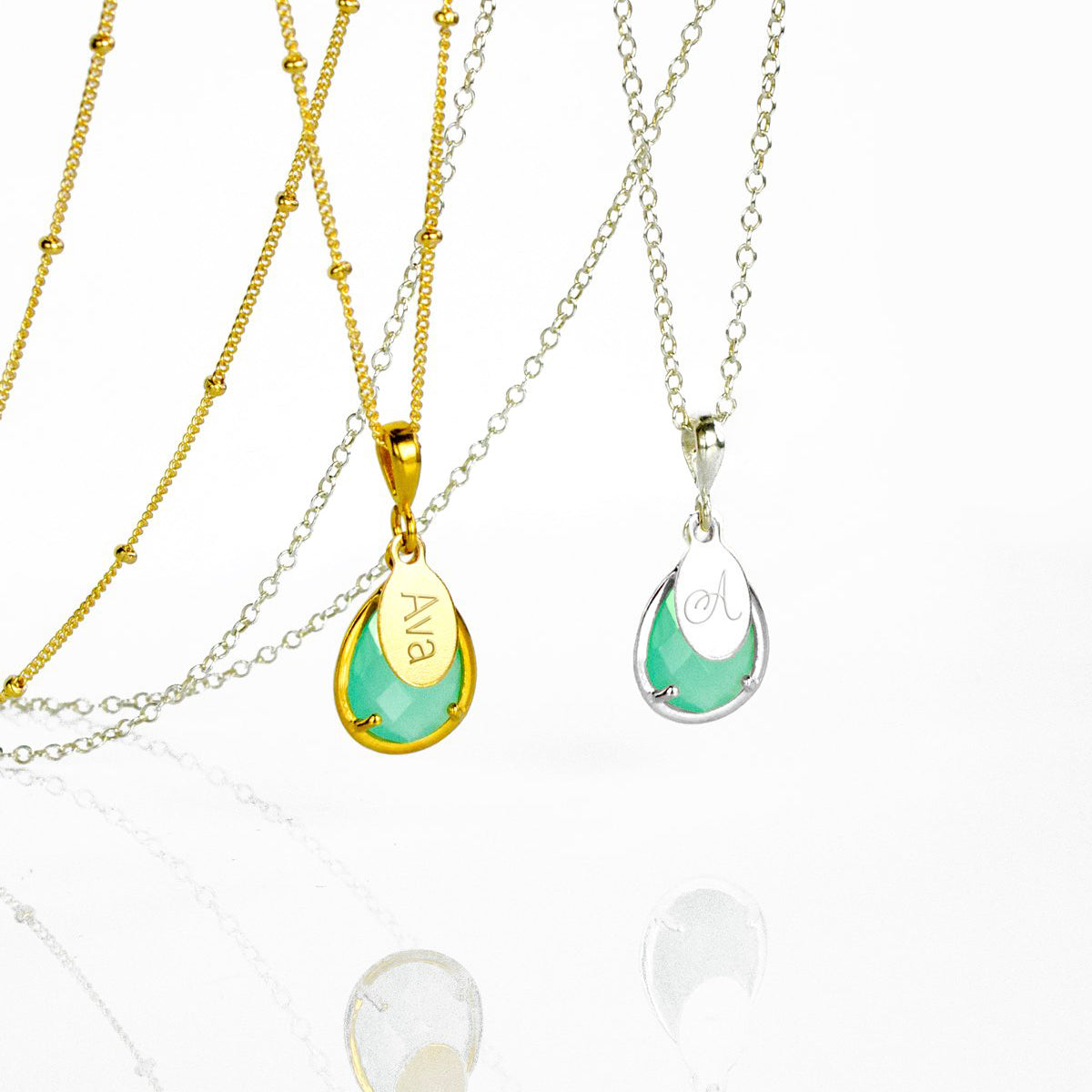 March Birthstone Necklace : Aqua Chalcedony