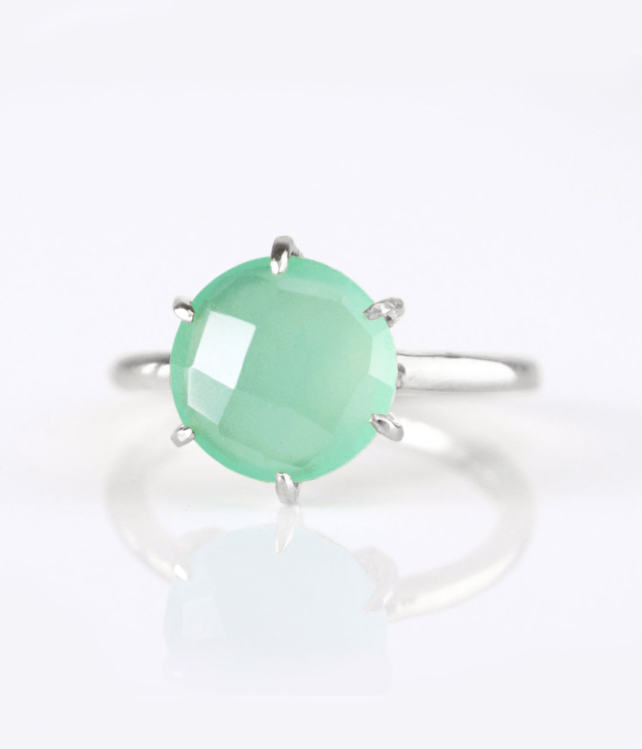 Aqua Chalcedony Round Prong Set Ring : March Birthstone